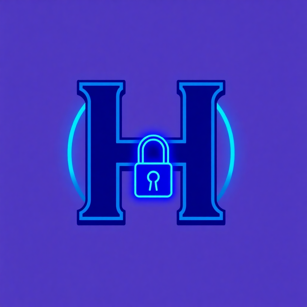 Hodl Hodl logo, stylized H with lock, blue neon