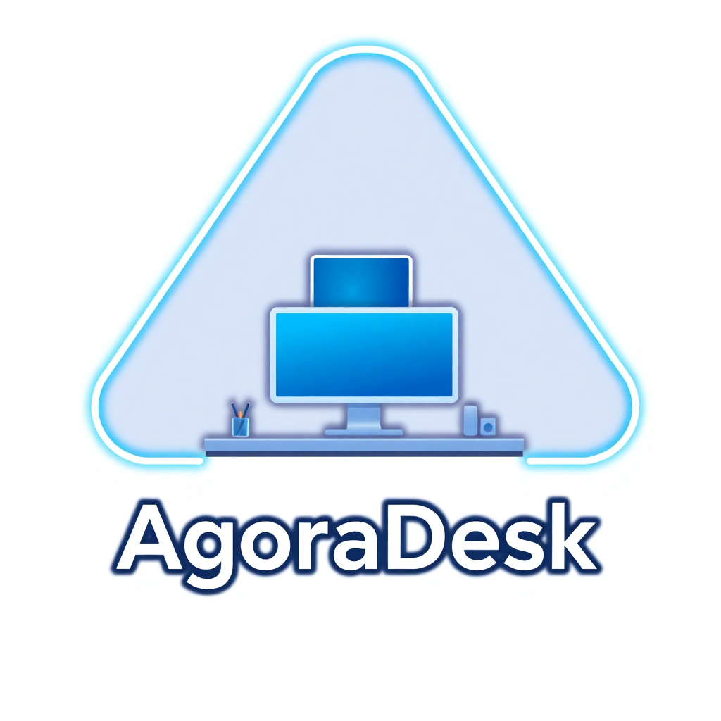 AgoraDesk logo, stylized A with digital desk, blue neon