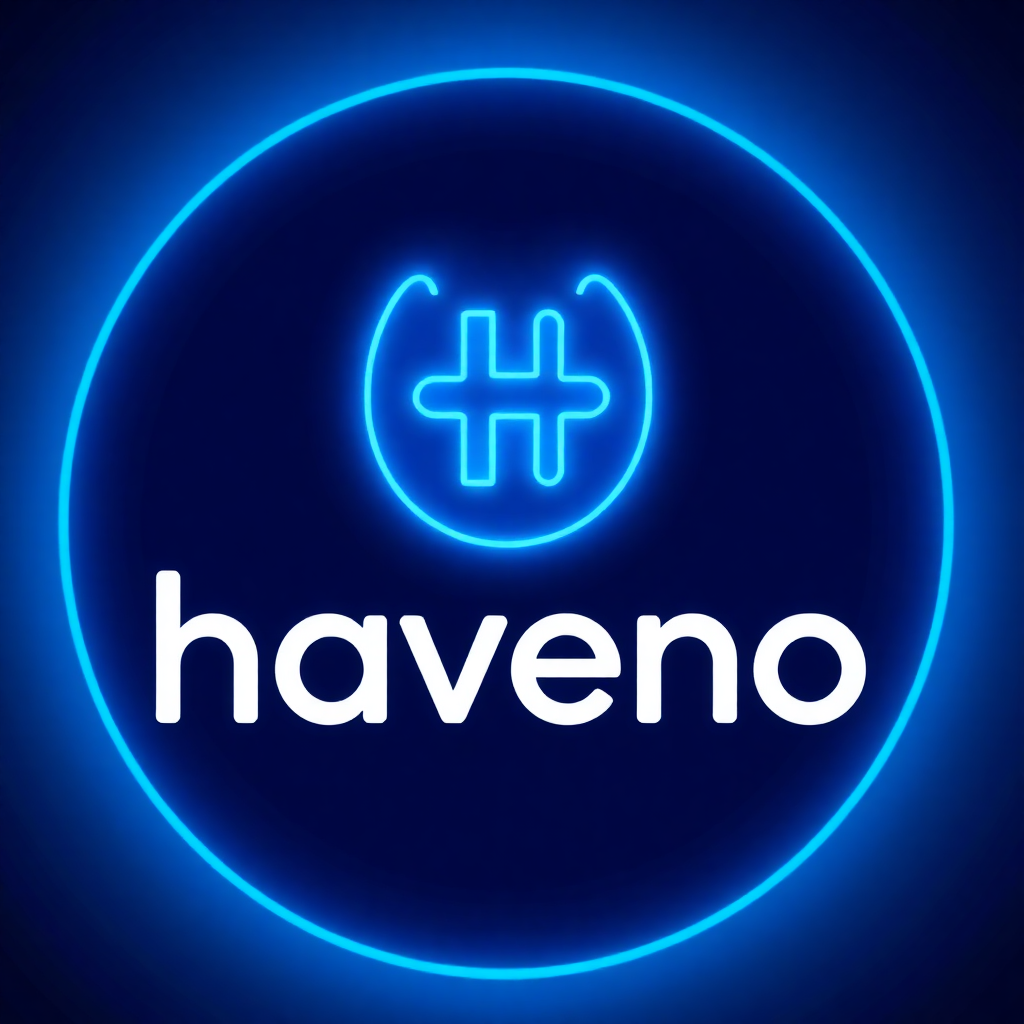 Haveno logo, stylized H with Monero symbol, blue neon