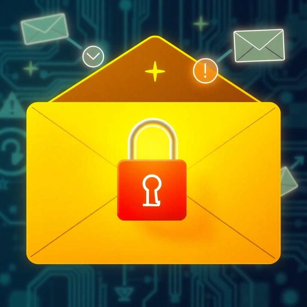 Digital envelope with padlock and cryptographic symbols, representing secure PGP encrypted email and messages