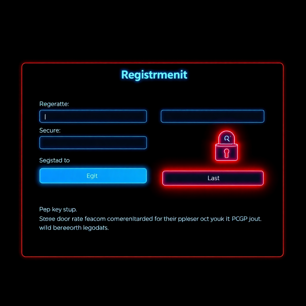 Secure registration form with two-factor authentication and PGP key setup, blue neon UI
