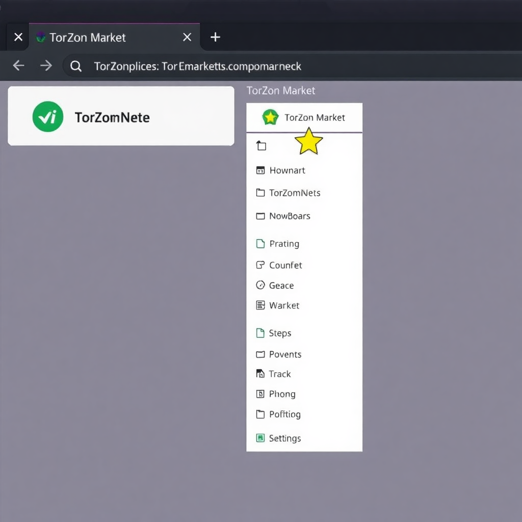 Screenshot of Tor Browser showing the bookmark process for TorZon Market with the bookmark star highlighted and a dropdown menu for organizing bookmarks