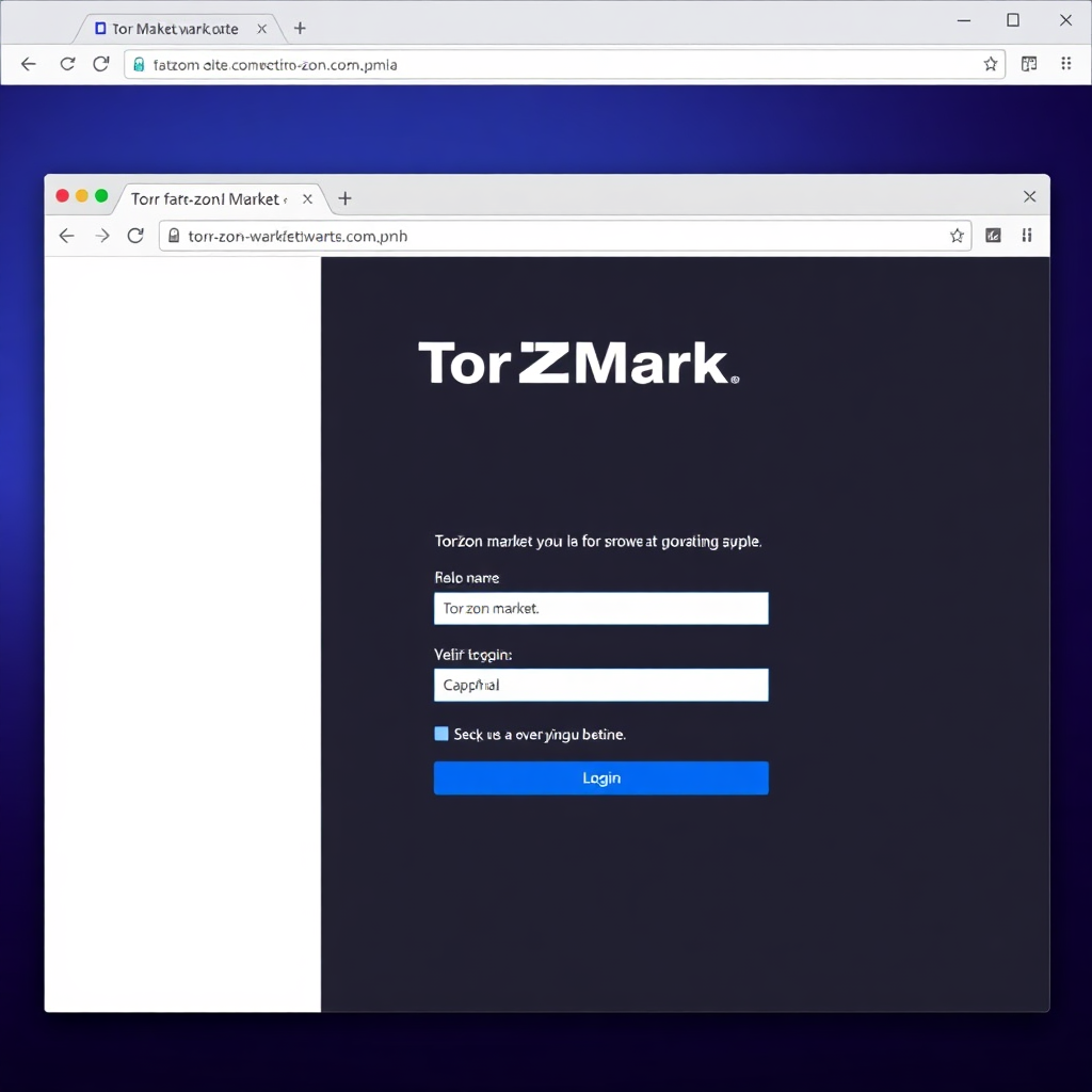 Screenshot of Tor Browser with TorZon Market homepage loaded, showing the login form and verification captcha